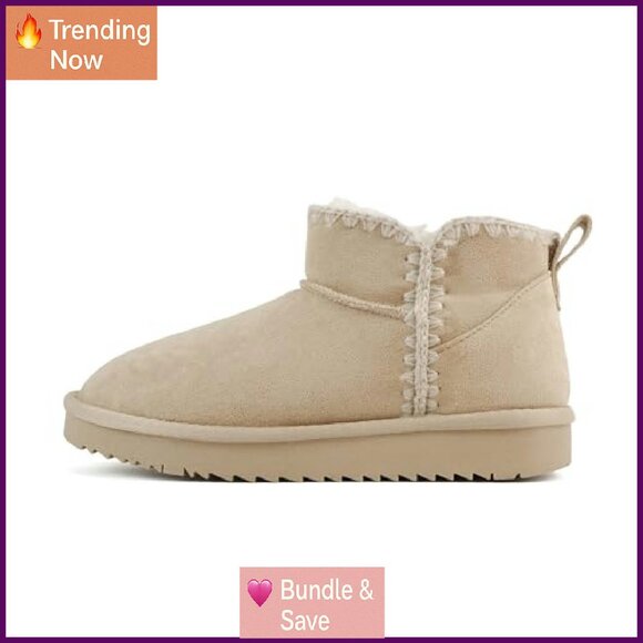 Sherpa-Lined Lug Sole Ankle Booties, Platform Flats, Women's Size 7 - Picture 2 of 6